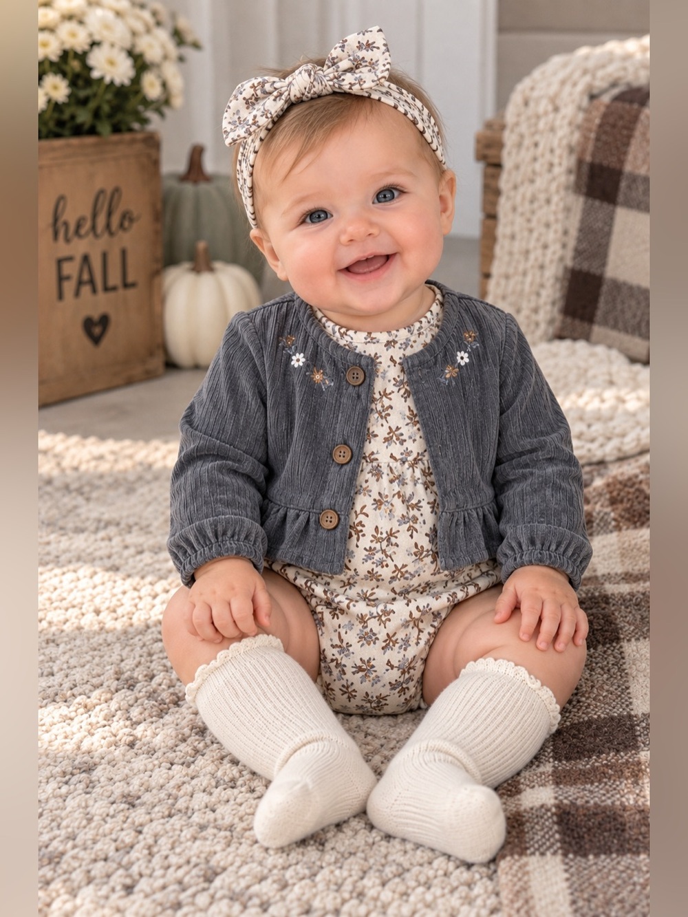 Tahari Baby 4 Piece Set Baby Girl 6-9 Months Bodysuit Cardigan Bow Socks
